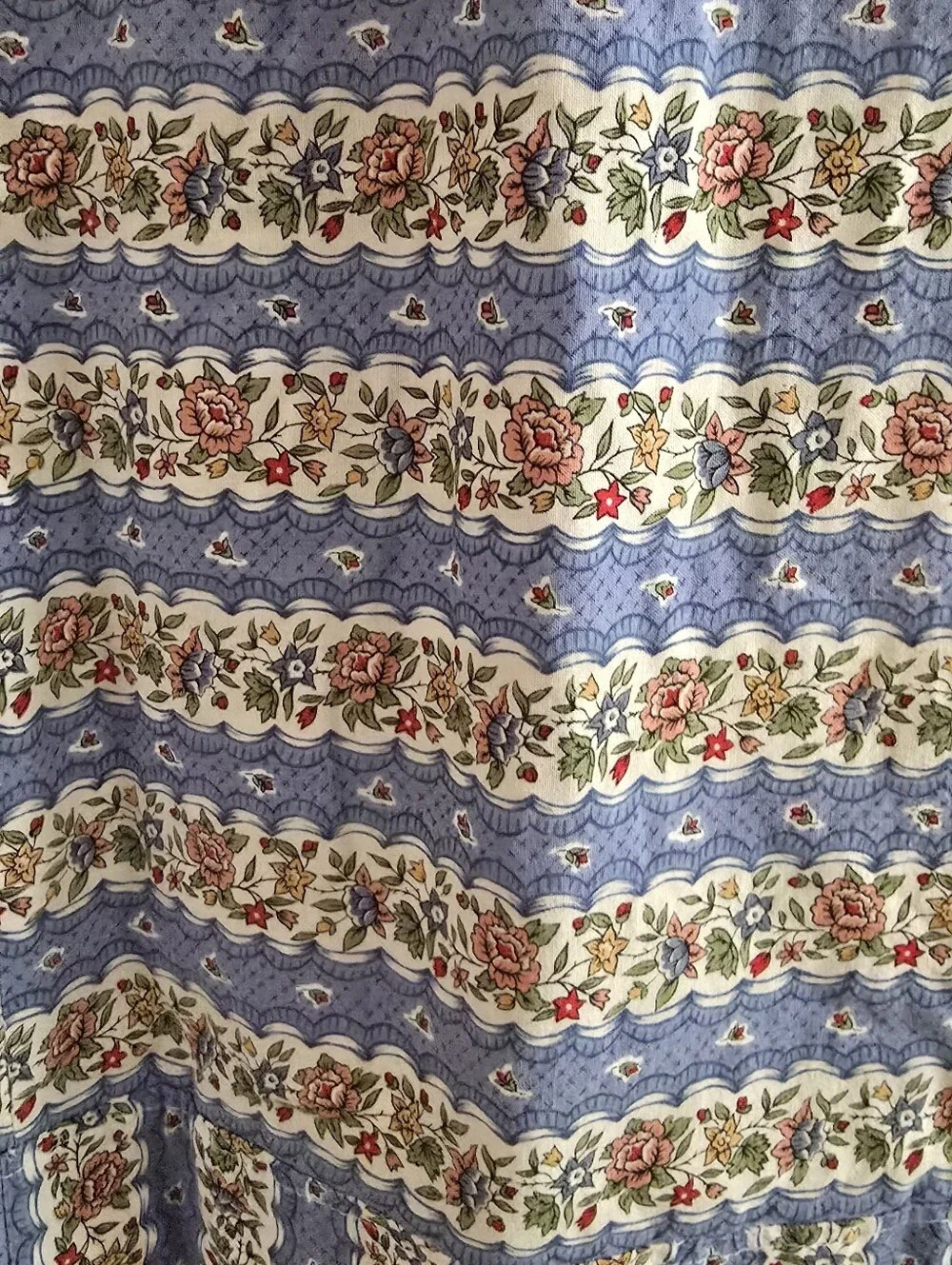 Cottagecore Vintage Blue Calico Floral Stripe Shift Dress Prairie Mod 70s - Picture 6 of 10